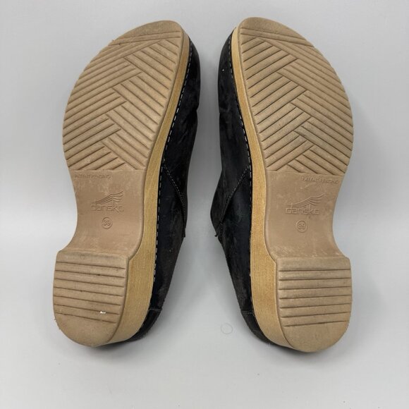 Dansko “Brenda” Black Burnished Mules Women’s Size EU 39 US 9 Clogs Wood Accent - Picture 8 of 9